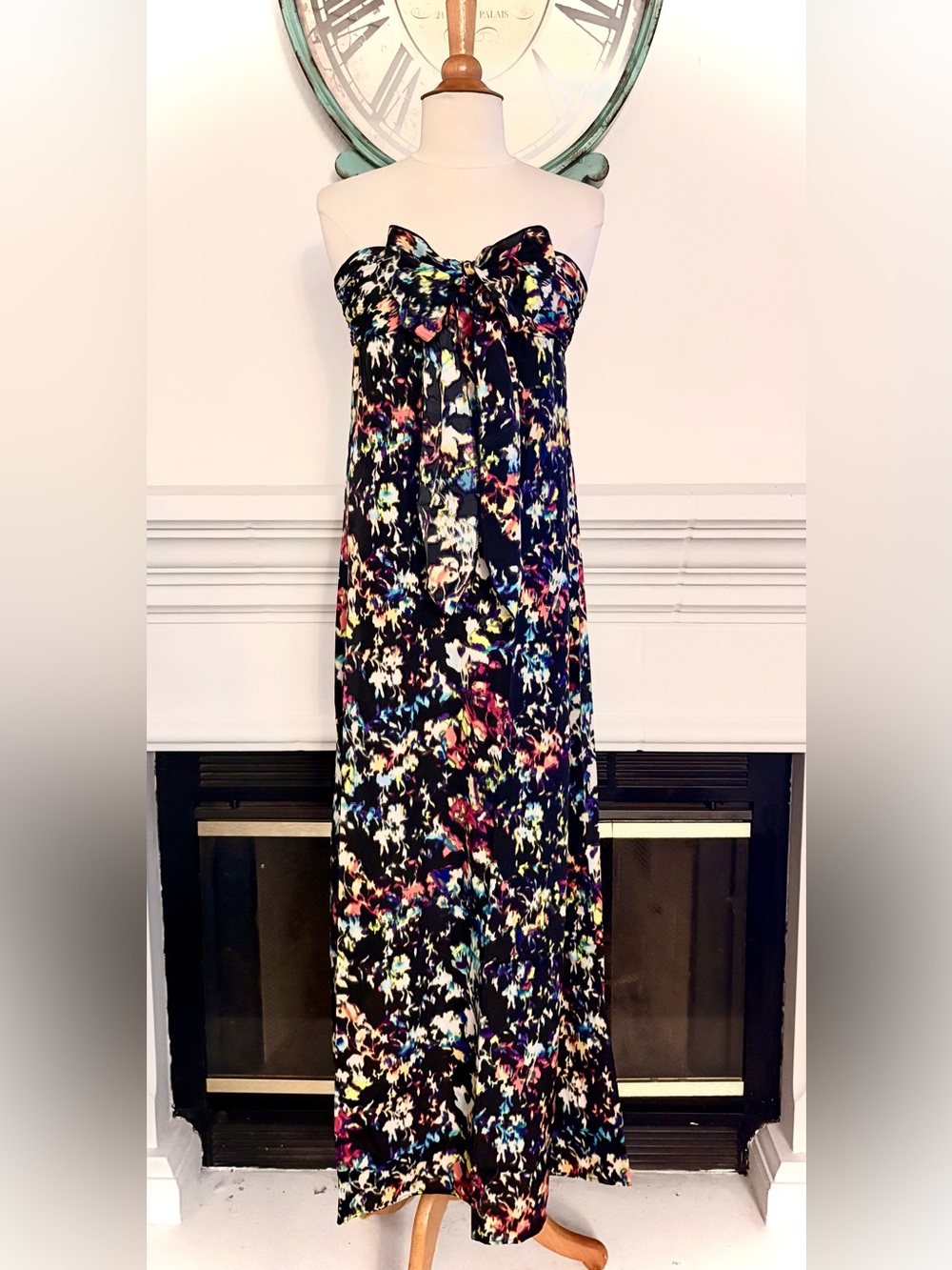 Strapless Black Floral Maxi Dress